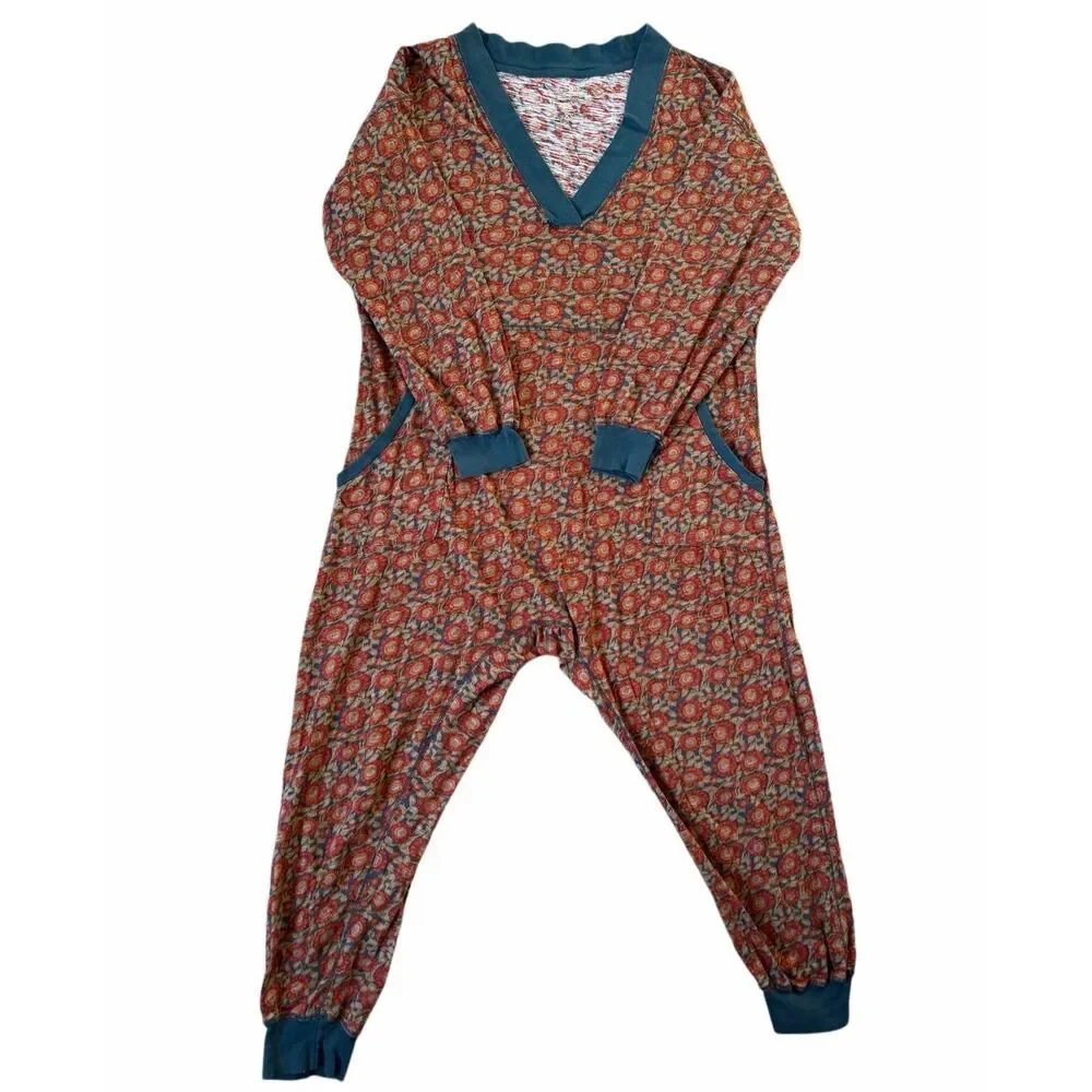 Natural Life Jumpsuit Johnnie Cotton Boho Oversized Ditsy Floral Blue Red Vines